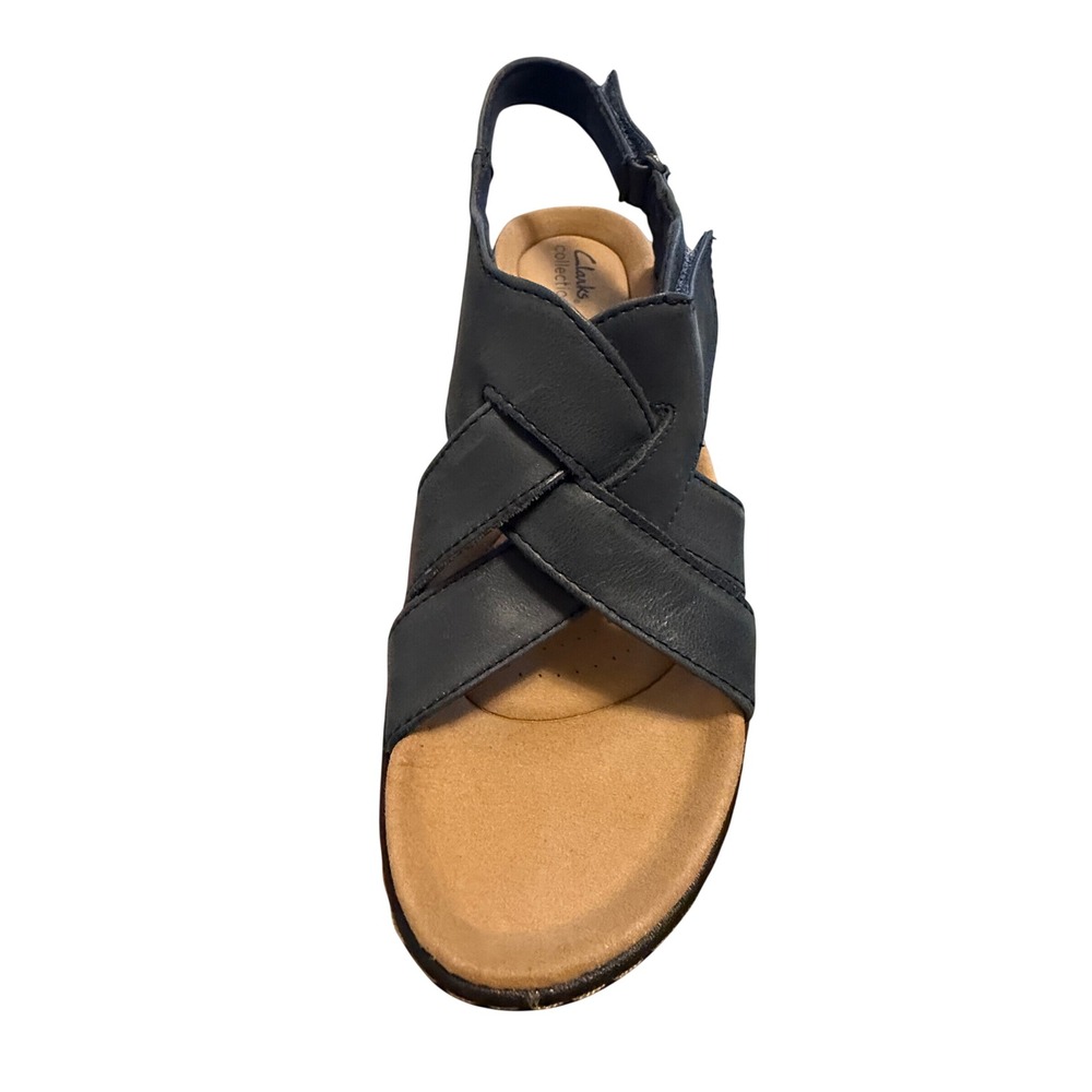Clarks Merliah Echo Sandals Womens 9.5 Navy Leather NWT Wedge Slingback